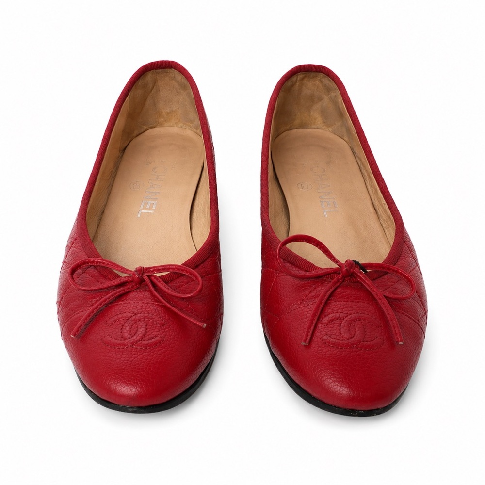 CHANEL CC Red Quilted Leather Ballet Flat with Bow - Picture 5 of 5